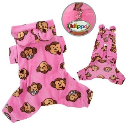 KLIPPO PET Klippo Pet KBD036LZ Adorable Silly Monkey Fleece Dog Pajamas & Bodysuit With Hood; Pink - Large KBD036LZ